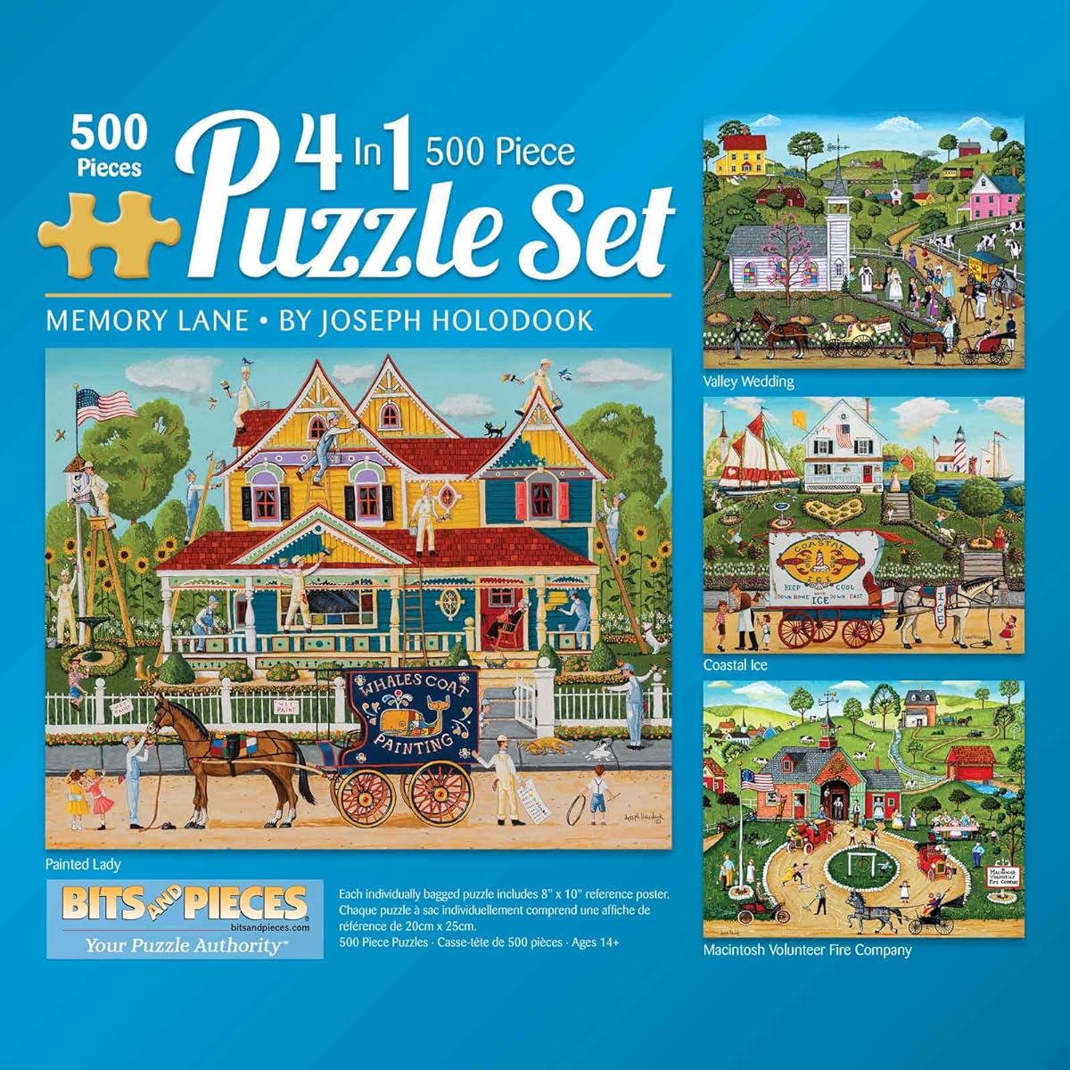 Bits and Pieces - 4-in-1 Multipack 500 Piece Jigsaw Puzzle for Adults - Memory Lane 500 Piece Puzzle Set Bundle with Joseph Holodook - Puzzle Dimensions 16"x20"