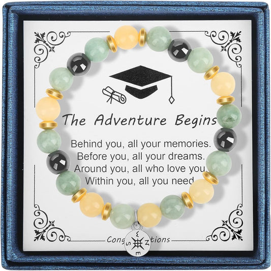 2023 Graduation Gifts for Her, College Graduation Gifts, High School Graduation Gifts for Women and Men, Stretch Beads Compass Bracelet Jewelry with Gift Message Card