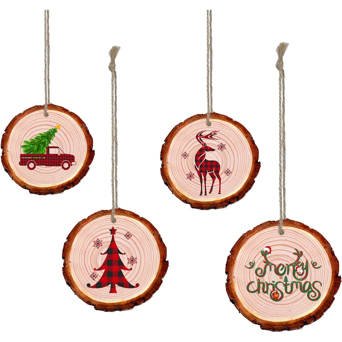 Rustic Christmas Ornaments Farmhouse Christmas Ornaments for Christmas Trees Wooden Red and Black Plaid Christmas Ornaments Holiday Decorations