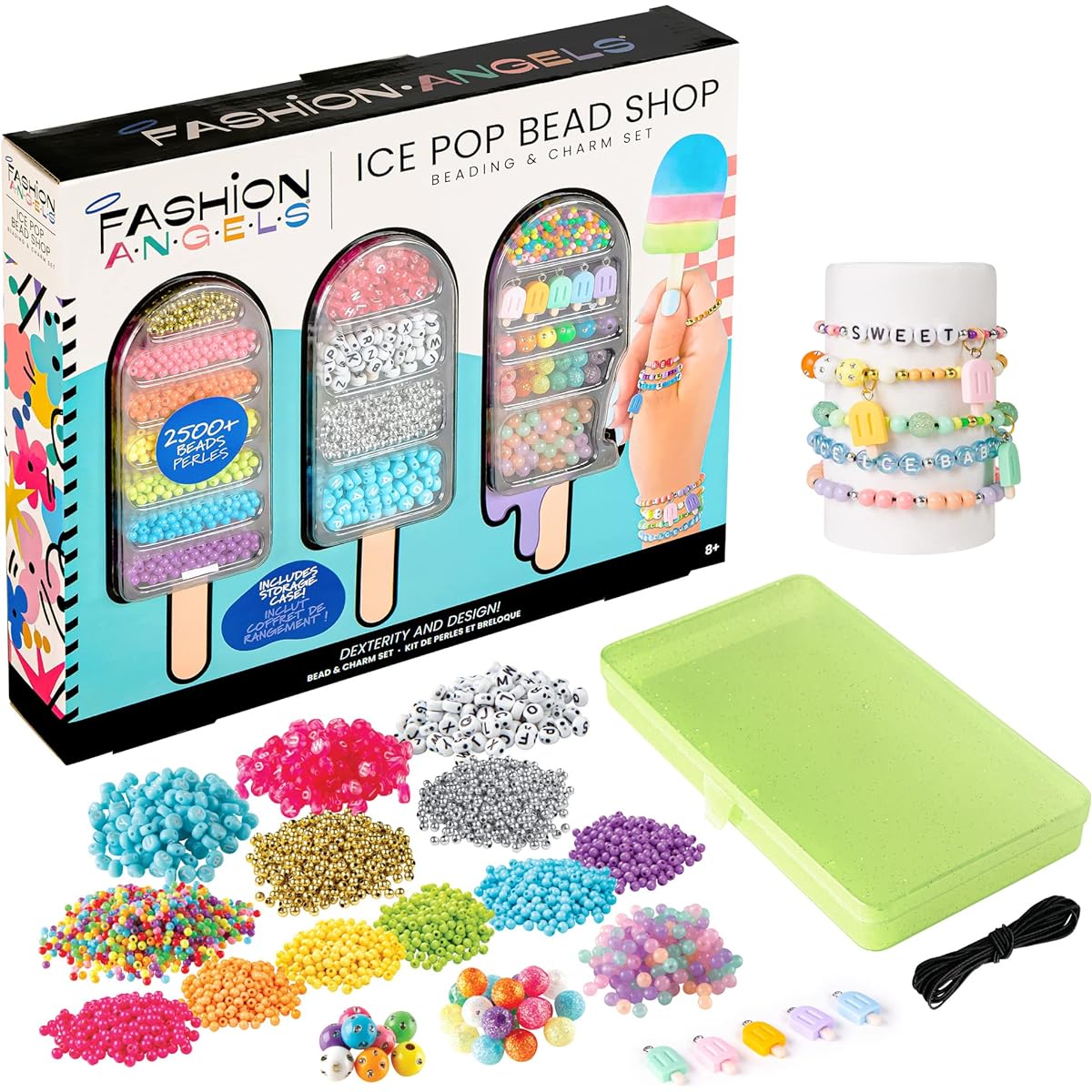 Fashion Angels Ice Pop Bead Shop Beading Kit - 2500+ Beads for Friendship Bracelets and Necklaces - Jewelry Design Kit with Keeper Case - Ages 8+