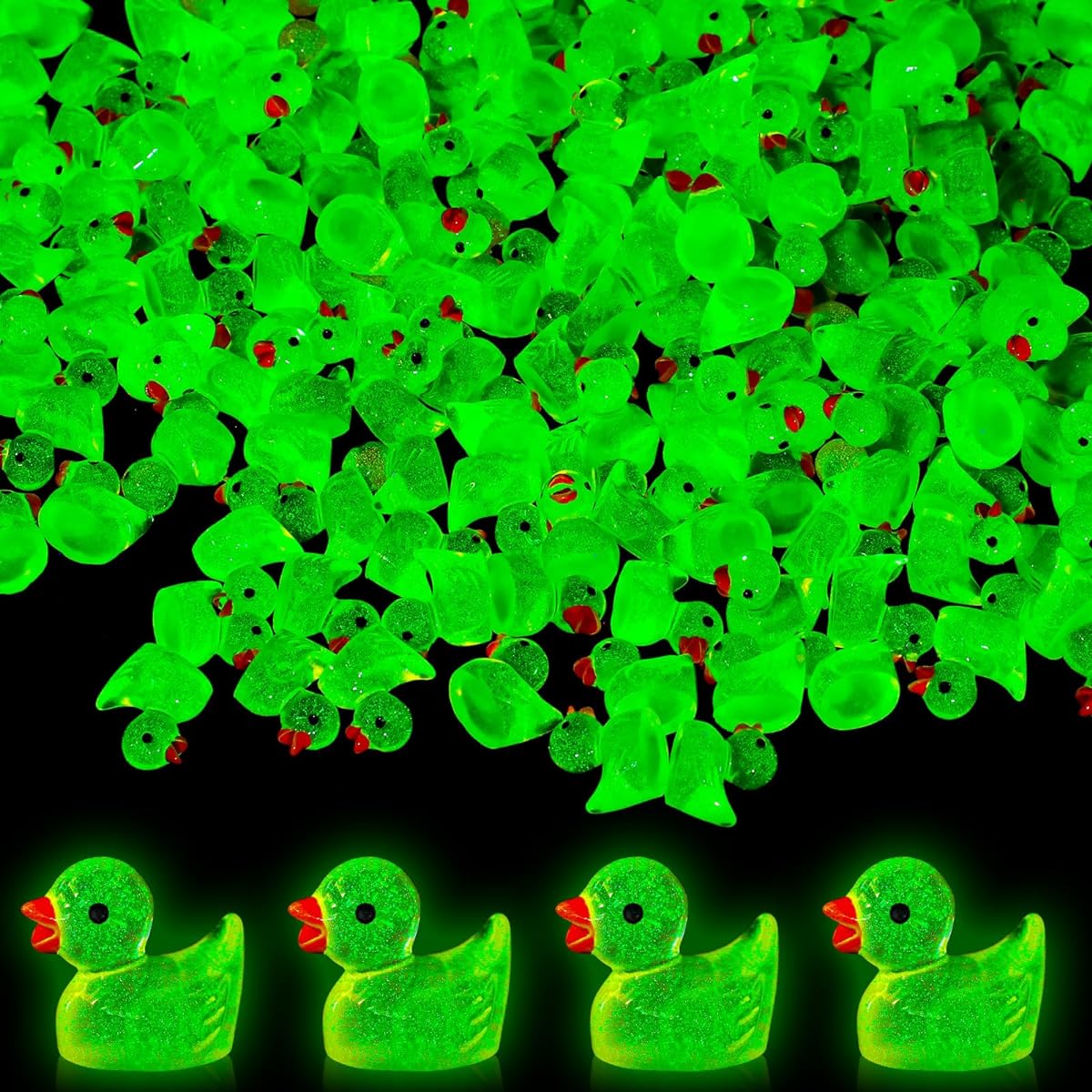 Glimin 500pcs Luminous Mini Resin Ducks Glow in the Dark Little Ducks Miniature Ducks Small Ornaments Decoration Home School Micro Garden Landscape Aquarium Ornament Dollhouse Accessories (Green)