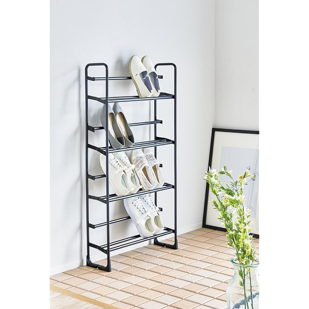 Tenma Easy to put in and take out shoes, retractable shoe rack, 4 tiers, matte black, width 54~81 x depth 17 x height 104cm, PRX beauty style