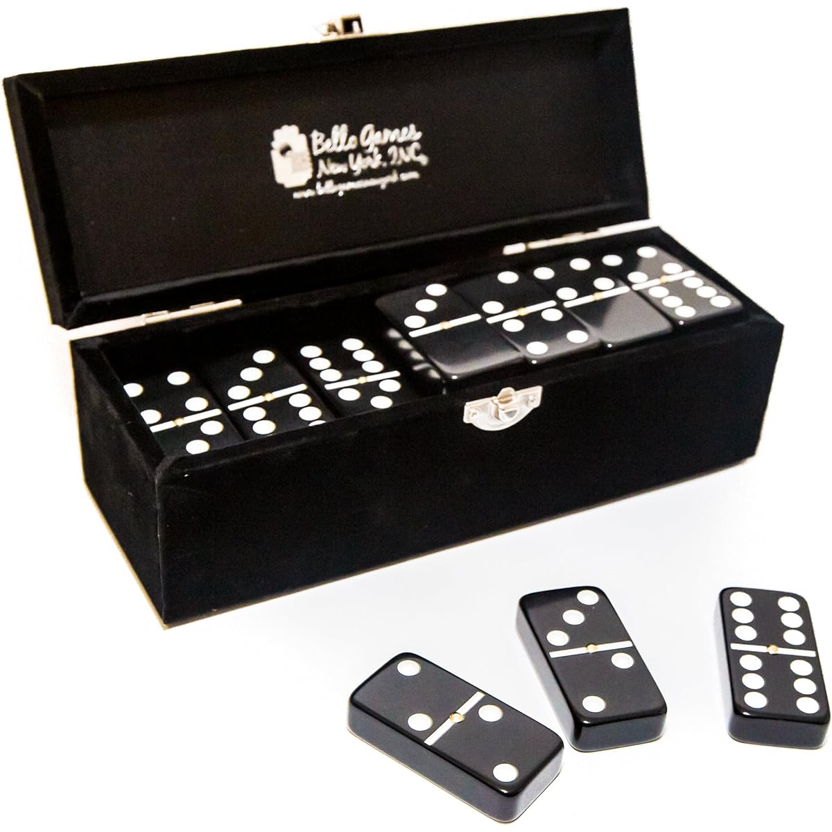 Garment District Double Six Black Professional Jumbo Size Tournament Dominoes Set with Spinners
