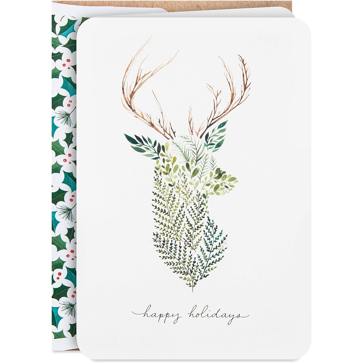 Hallmark Boxed Holiday Cards Green Deer (16 Cards and 17 Envelopes)