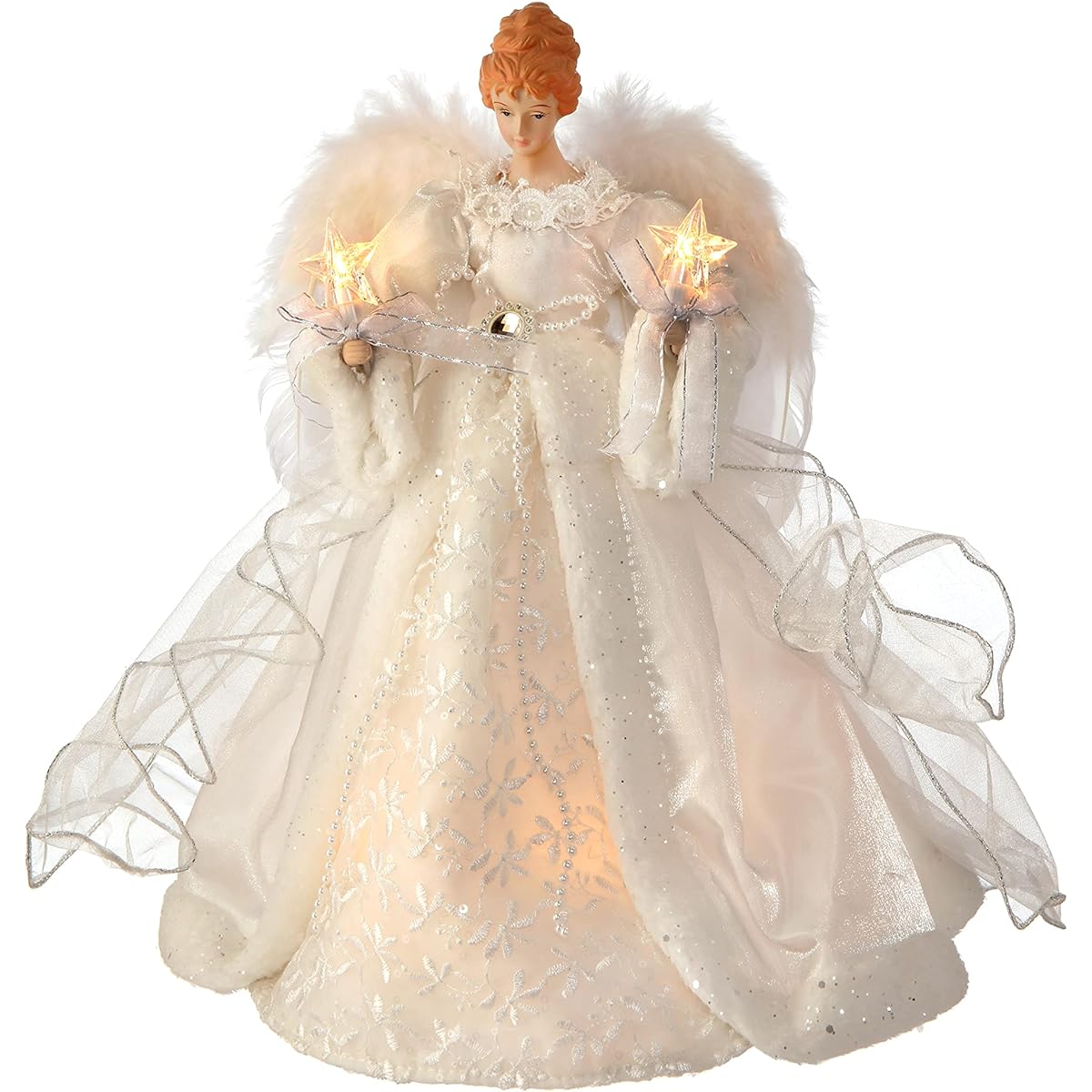 Regency International UL 10 Lite White Silver Angel Christmas Tree Topper 14" White and Silver MTX67460-WHSI
