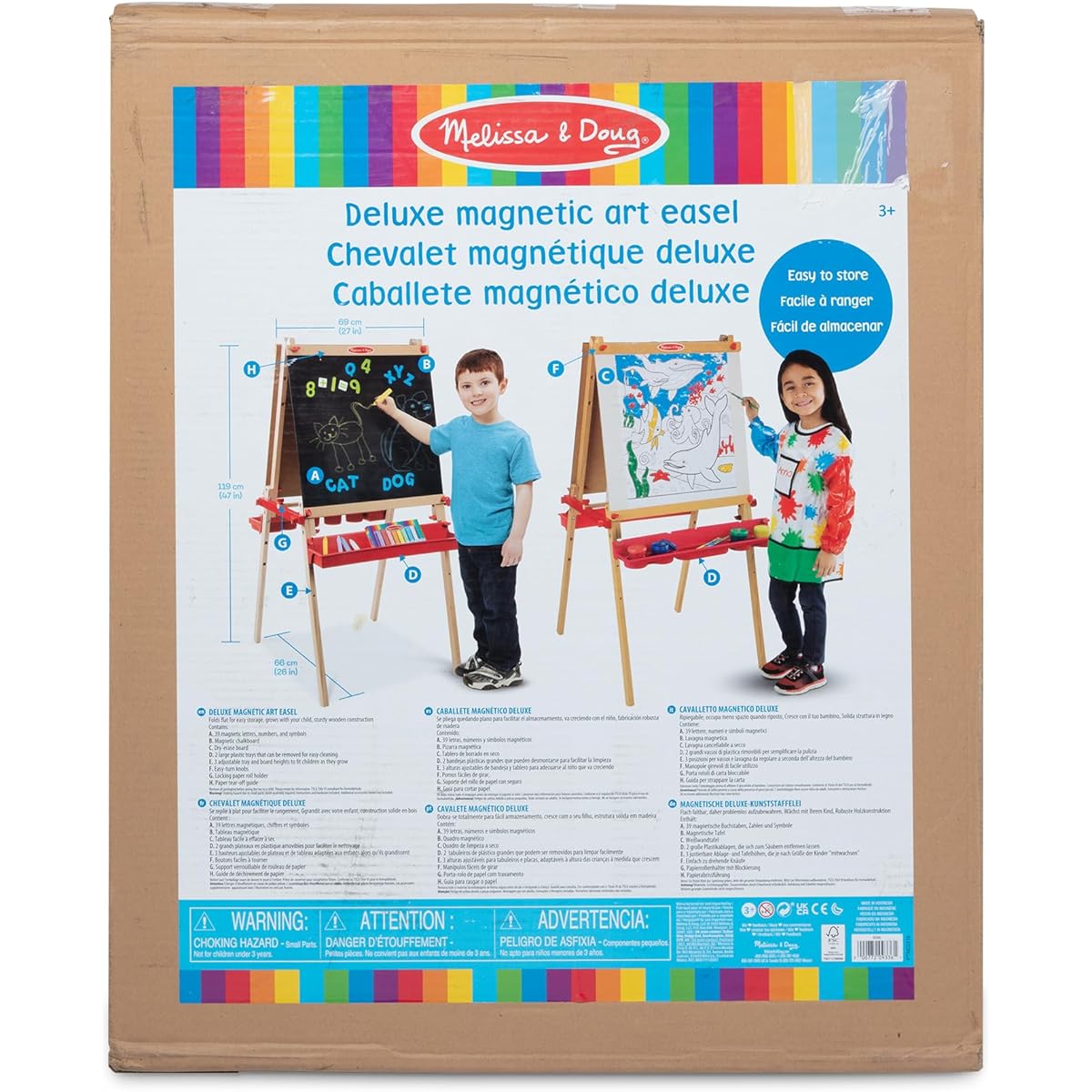 Melissa & Doug Deluxe Magnetic Standing Art Easel with Chalkboard, Whiteboard Markers, Board, 39 Letter and Number Magnets