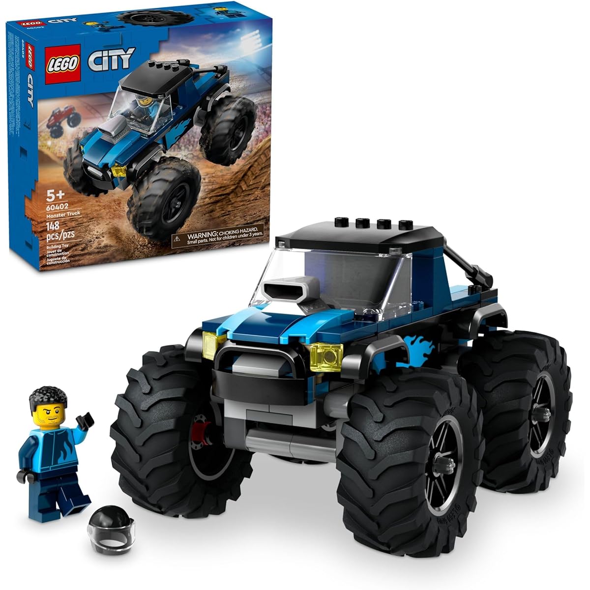 LEGO City Blue Monster Truck Off-Road Toy Playset with Driver Minifigure, Imaginative Toy, Fun Gift for Boys and Girls Ages 5+, Mini Monster Truck 60402