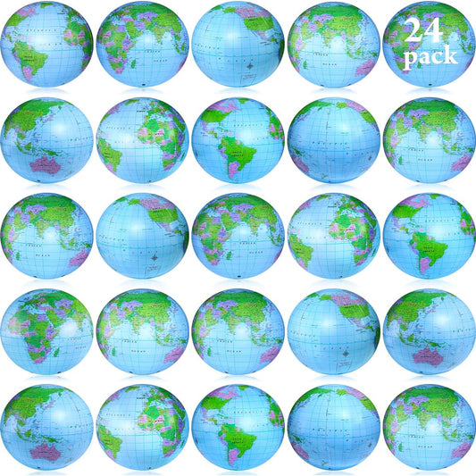 24 Pack 16 Inch Inflatable World Globe Beach Ball Blow Up Globes Large Pool Toys for Party Birthday Party Favors Luau Decorations