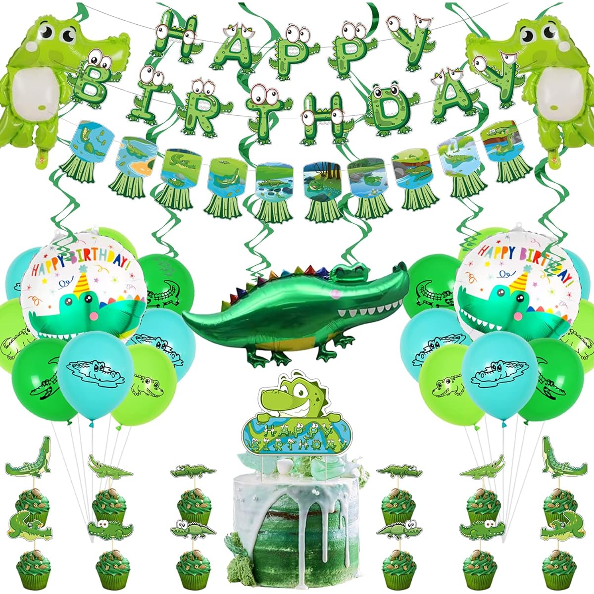 Forest Crocodile Themed Birthday Decorations Kids Creative Party Supplies Animal Birthday Party Supplies (B)