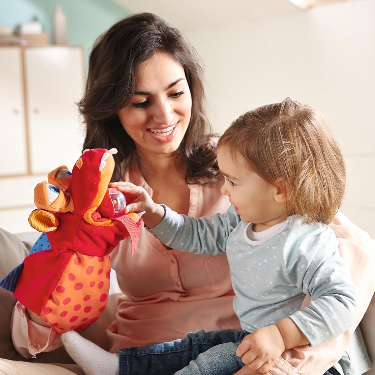 HABA Glove Puppet Eat it Up Dragon – Hand Puppet with Belly Bag Eats Small Objects