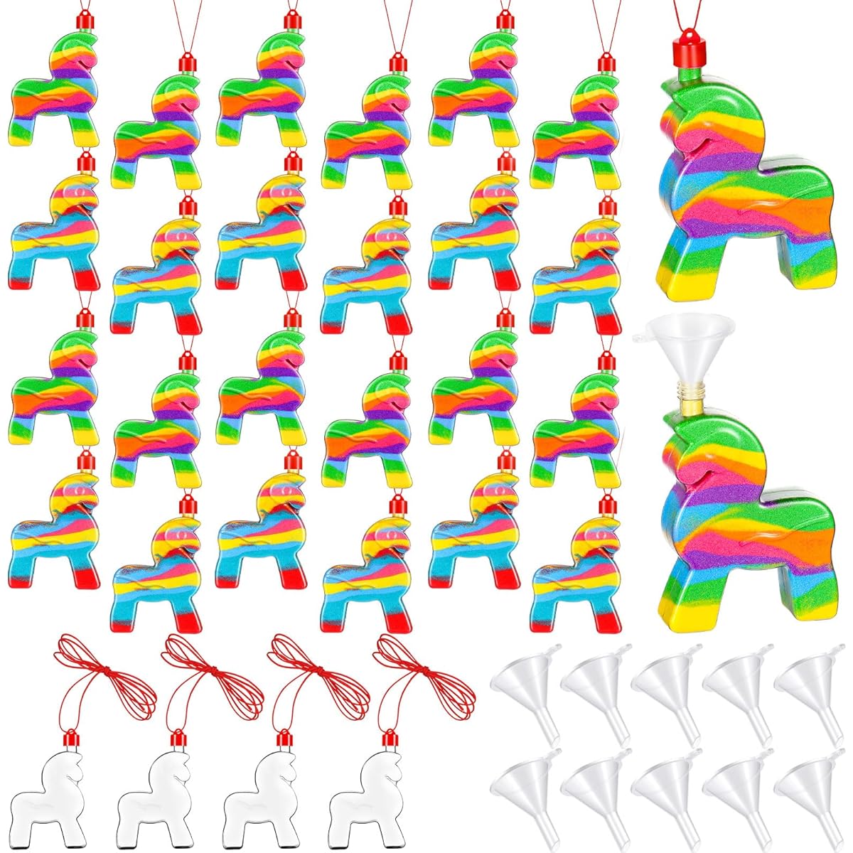 Suttmin 30Pcs Sand Art Bottle Necklaces Sand Art Craft Kit Craft Party Supplies Art Activity Group Wedding Decorations 10 Small Clear Plastic Mini Funnels Sand Not Included (Horse)