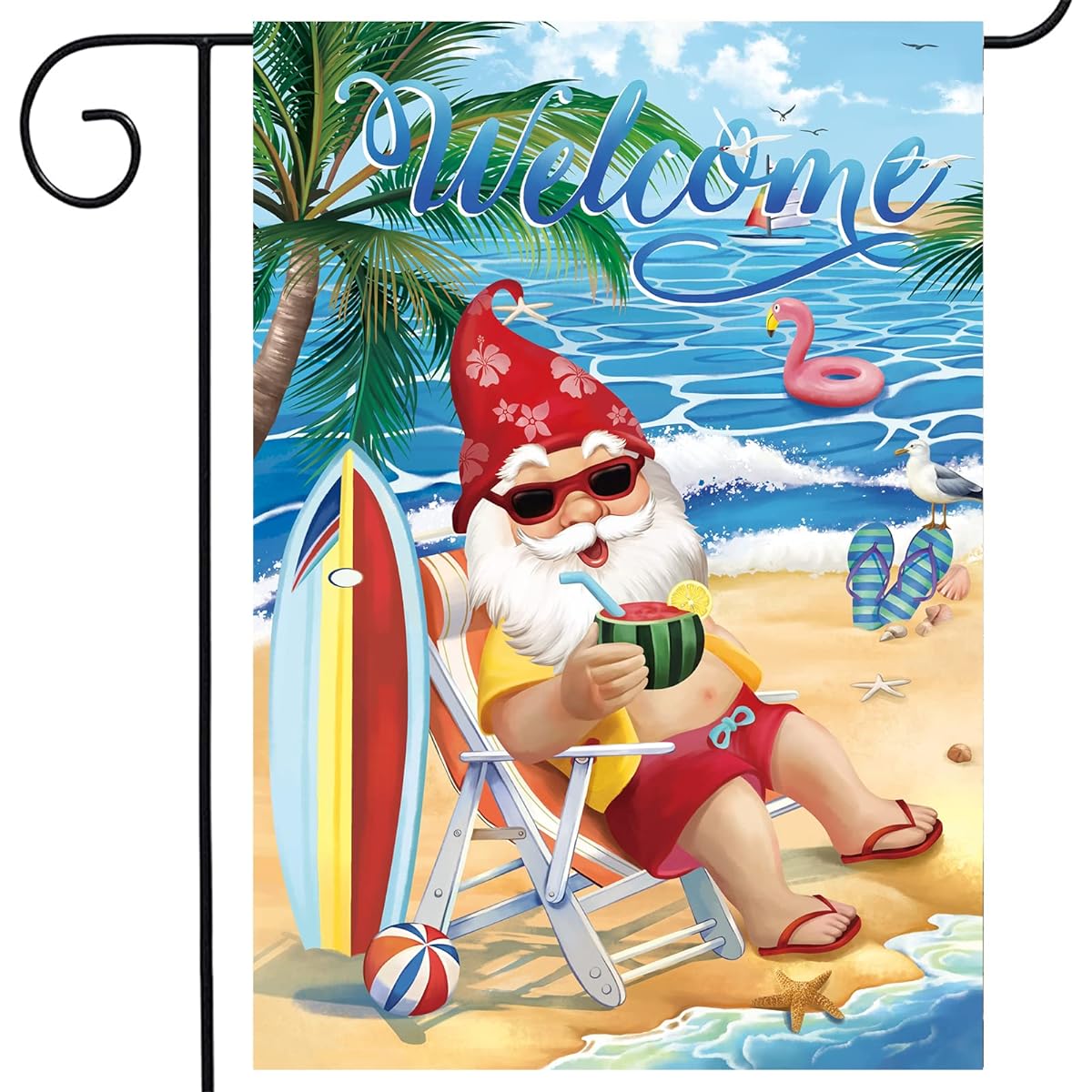 wondever Welcome Summer Beach Gnome Garden Flag 12x18 Double Sided Vertical Burlap Beach Theme Garden Flag Farmhouse Style Pool Garden Holiday Outdoor Flag Decor