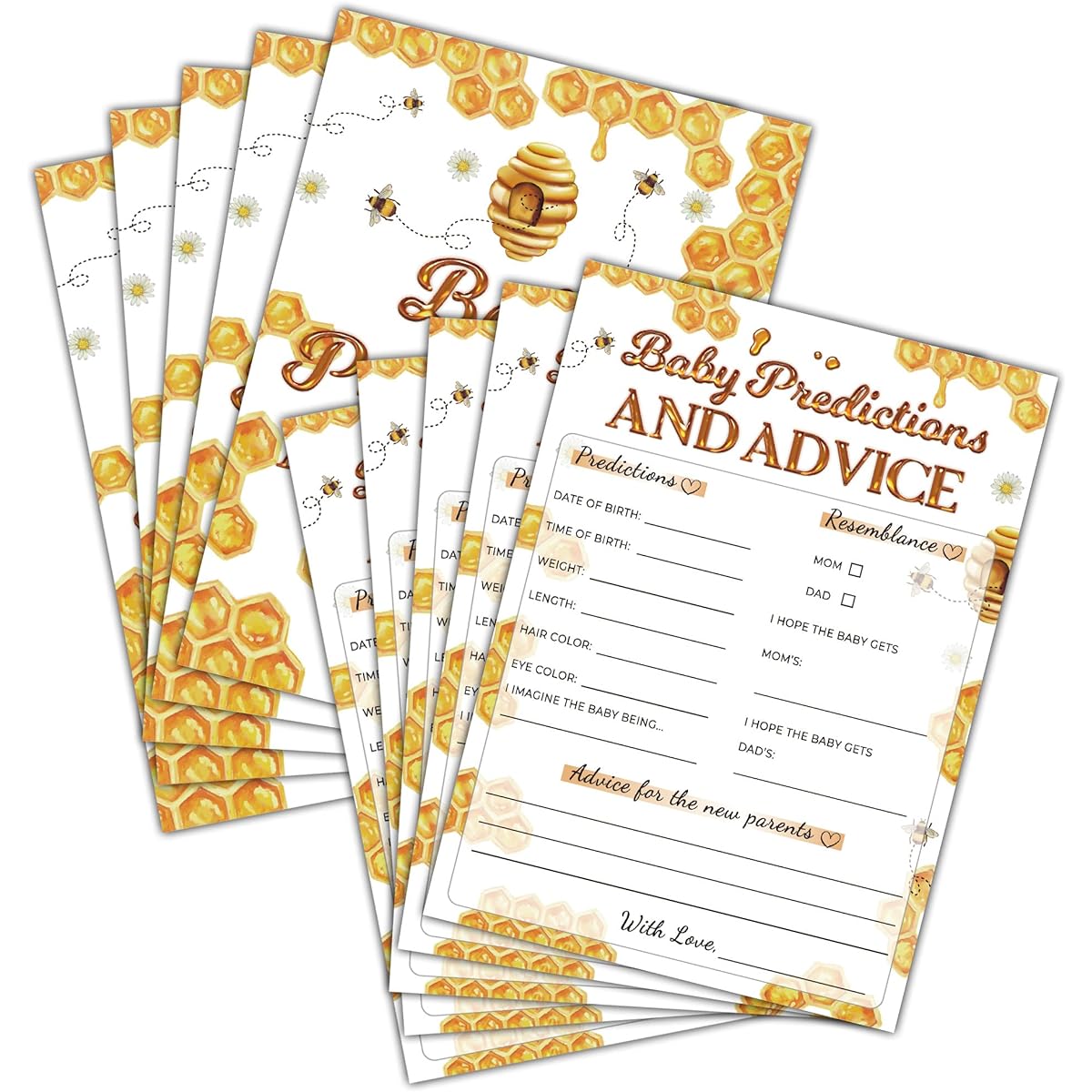 Baby Shower Games - Baby Prediction and Advice Game Cards for Gender Reveal Party - Bumblebee Baby Shower Games & Activities - Honeycomb Party Decorations for Boys and Girls - 30 Game Cards(F15)