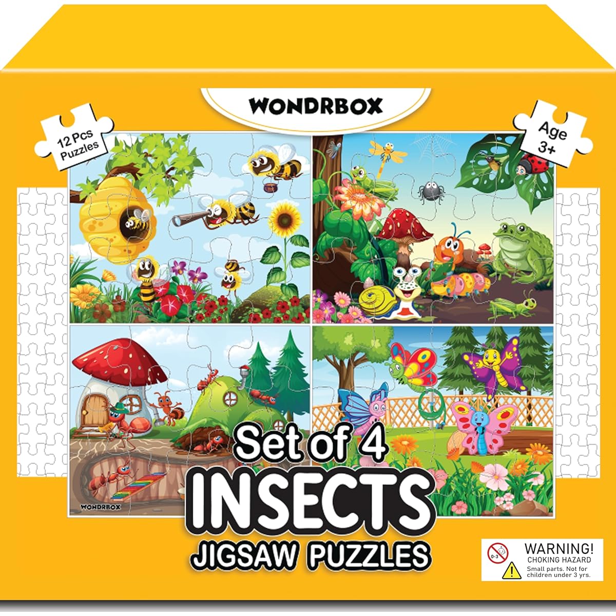 WONDRBOX Insect Jigsaw Puzzle for Kids Ages 3-5, Set of 4 (Multicolor, Size 10" x 8")