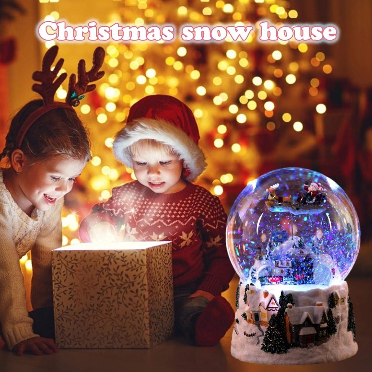 shopparadise Music Box Christmas Gift Snow Globe Snow Music Box with Music Music Light Rotatable Winter Landscape Christmas Snow House Crystal Ball Music Box Snow Music Box Christmas Anniversary Birthday Gift