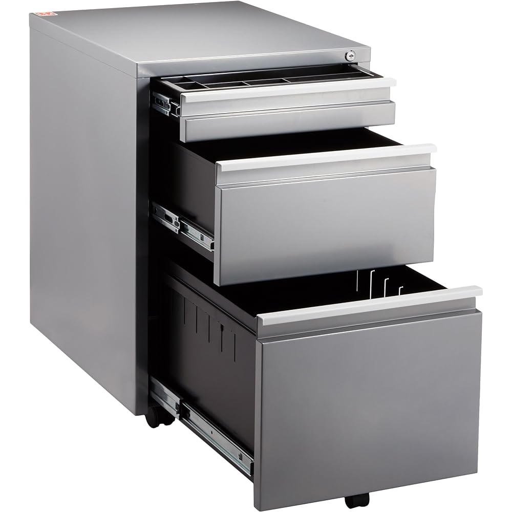 Nakabayashi 3-tier cabinet with key, silver RWX-F510SL