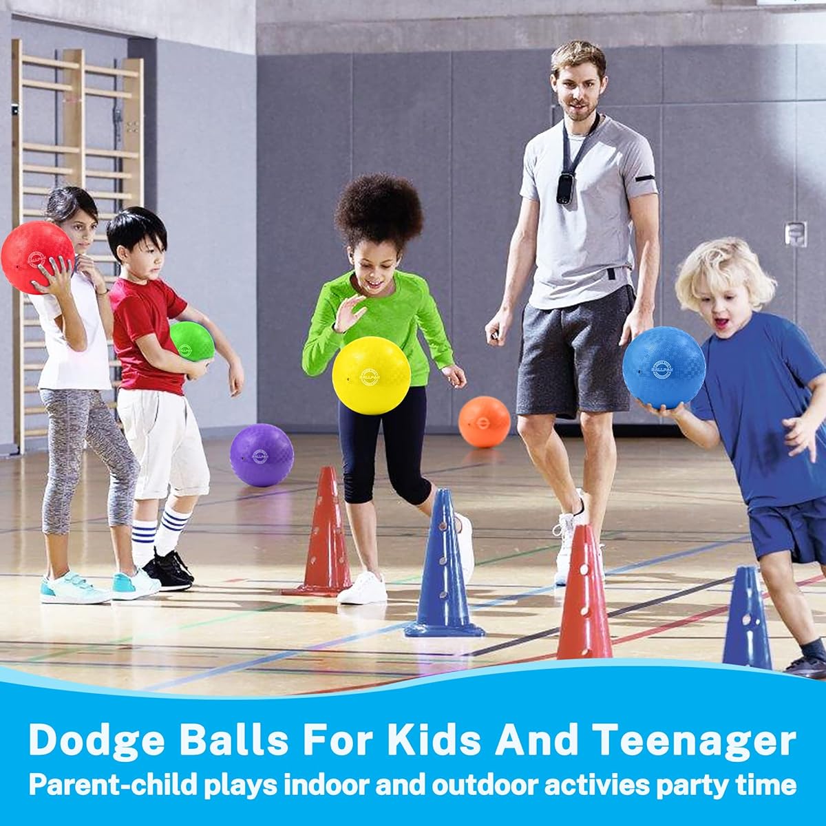 BALLFUN Dodgeball Playground Balls 8.5" for Kids & Adults Bouncing Kickball Handball for Outdoor & Indoor Games with Pump & Mesh Storage Bag 8.5" Pack of 6