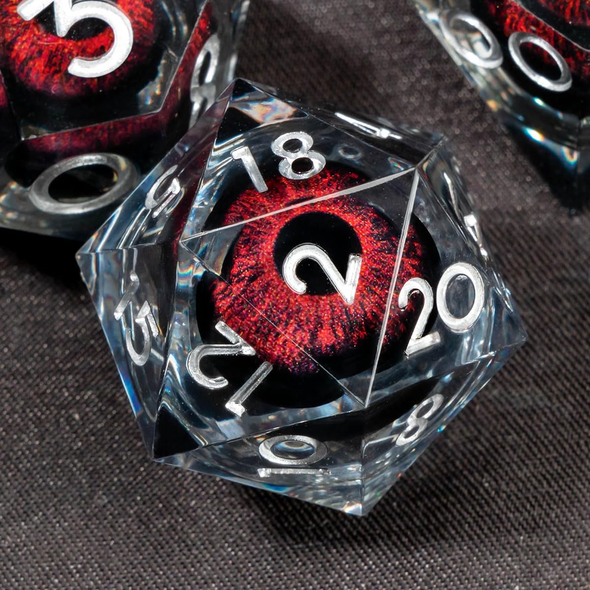 OUKELANWO Sharp Edge Resin Liquid Core Polyhedral Role Playing Dice Red Dragon Eye DND Dice Set D&D with Box Dungeons and Dragons RPG D & D Dice D20 D12 D10 D8 D6 D4