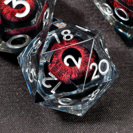 OUKELANWO Sharp Edge Resin Liquid Core Polyhedral Role Playing Dice Red Dragon Eye DND Dice Set D&D with Box Dungeons and Dragons RPG D & D Dice D20 D12 D10 D8 D6 D4