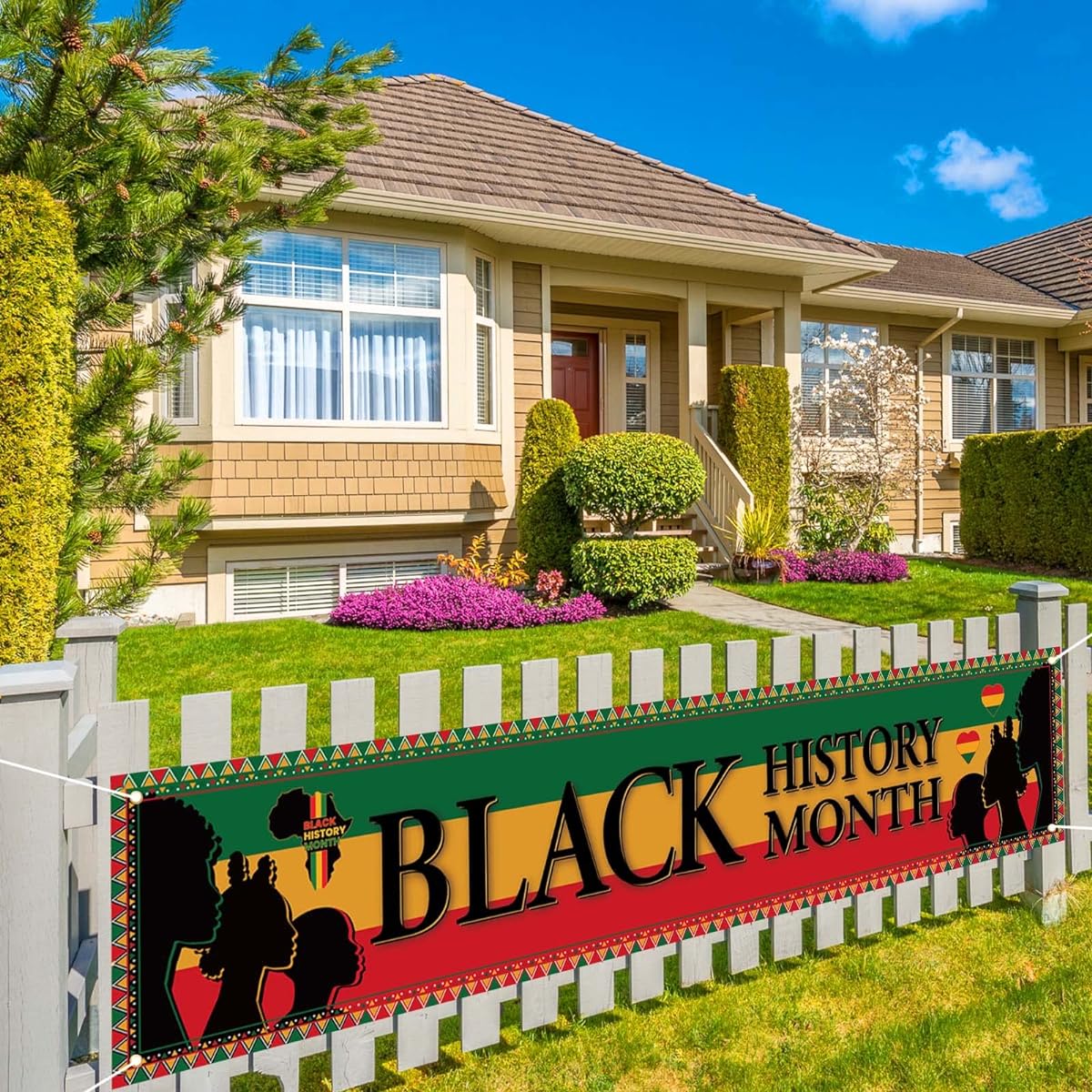 Happy Black History Month Fence Banner African American Decor Garden Garage Black Red Yellow Party Decorations Black Girl Holiday Ornaments