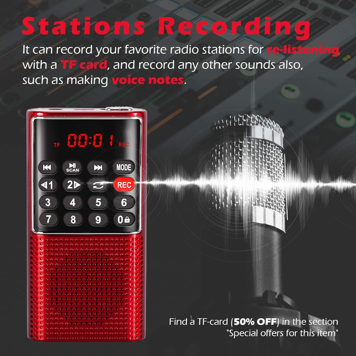 J-328 Mini Pocket FM Radio MP3 Walkman Radio with Recorder, Lock Key, SD Card Player, Battery Operated(NO AM) Red