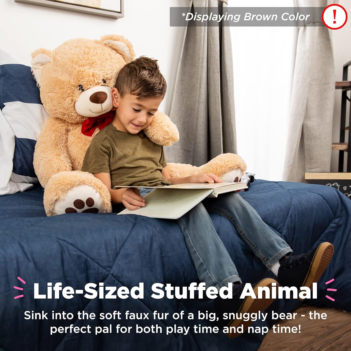 Best Choice Products 35" Giant Super Soft Plush Cuddly Teddy Bear Stuffed Animal for Bedroom Kids Playroom with Bow Tie Paw Print Pastel