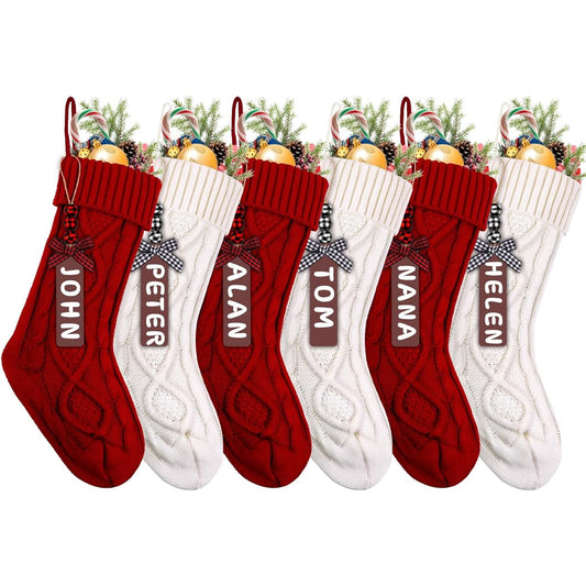 XIMISHOP 6 Pack Christmas Stockings, 18 Inch Large Personalized Cable Knit Christmas Hanging Stockings Decorations with Name Tags for Holiday Christmas Party Family Decor (Red and White)