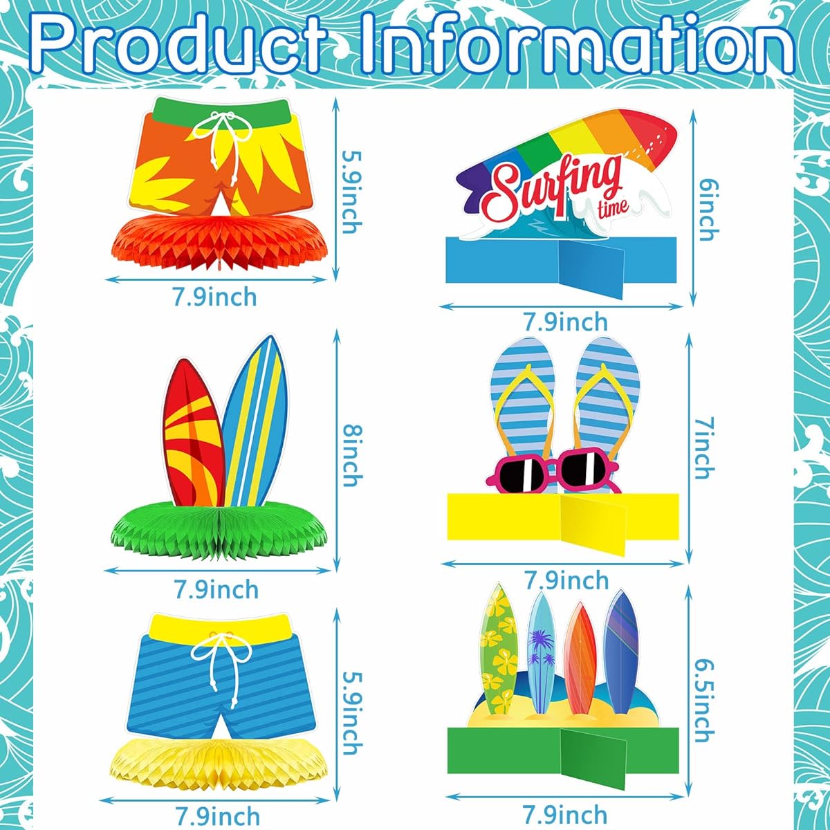 10 Pieces Hawaii Surfboard Honeycomb Centerpieces Table Decorations Beach Sign Decor Hawaii Theme Party Decorations Surfboard Beach Centerpieces Paper Surfboard Decorations for Outdoor Parties and Classrooms