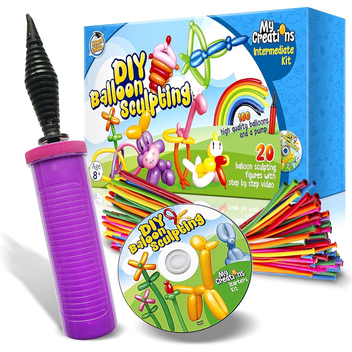 Balloon Animal Kit Twist & Modeling Balloon Kit with 100 Balloons for Balloon Animals, Balloon Pump, DVD and More, Great Gift for Boys, Girls, Teens