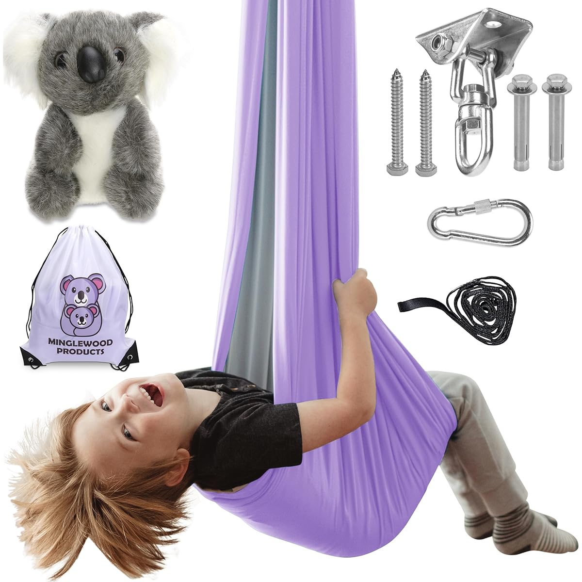 Sensory Swing + 360° Rotating Hanger Double Layer Indoor + Outdoor Swing for Children Hanging Pod Chair for Sensory Disorders Autism ADHD Anxiety Therapy Swing Pod Swing Chair (Purple/Gray)