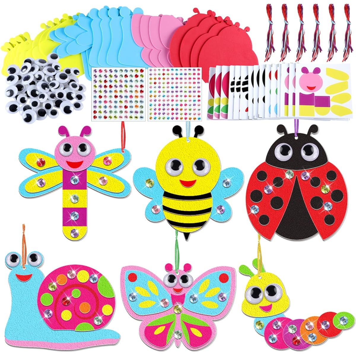 Qyeahkj 412Pcs Springform Craft Kit for Kids, 24 Sets Bug Foam Paper Art Gifts Magnets Insects Ladybug Butterfly Stickers Craft Projects Home Class Fun Game Activities Birthday Party Favors