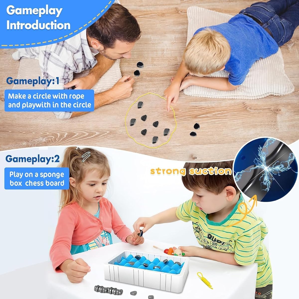 TOKSEL Magnetic Chess Game Stones, Magnetic Chess Board Set for Kids and Adults, Educational Checkers Board Game Pebbles - Portable Chess Board Party Supplies for Family Gatherings and Travel