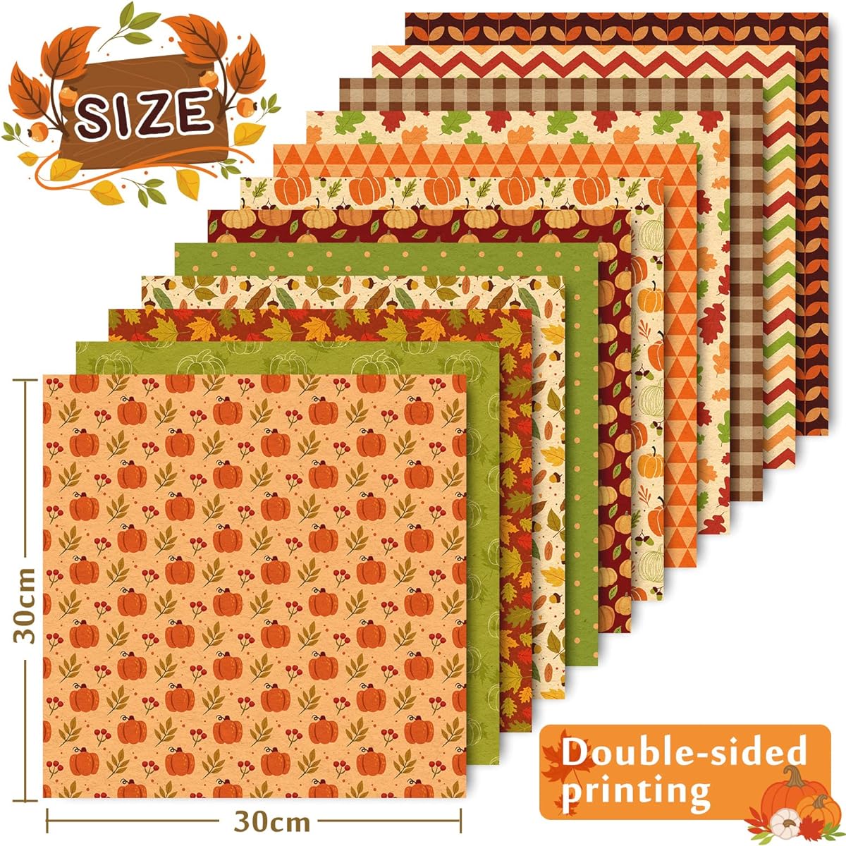 Whaline 24 Sheets Autumn Pattern Paper with Stickers 12 Designs Double Sided Autumn Scrapbook Specialty Paper Autumn Leaves Pumpkin Dots Waves Craft Paper for DIY Card Making Photo Album Decoration