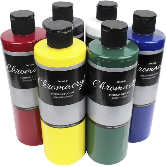 Chromacryl Premium Student Acrylic Paint Set, Assorted Primary Colors, Pints, Set of 6