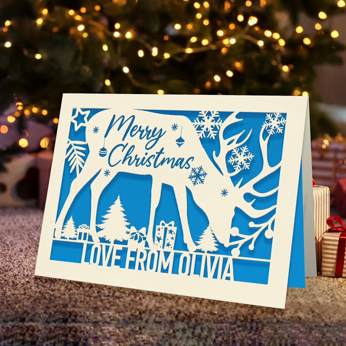 Personalized Christmas Card Gifts for Kids Girls Boys Daughters Christmas Santa Favor Cards Grandson Granddaughter Grandpa 2022 with Envelope (Blue)