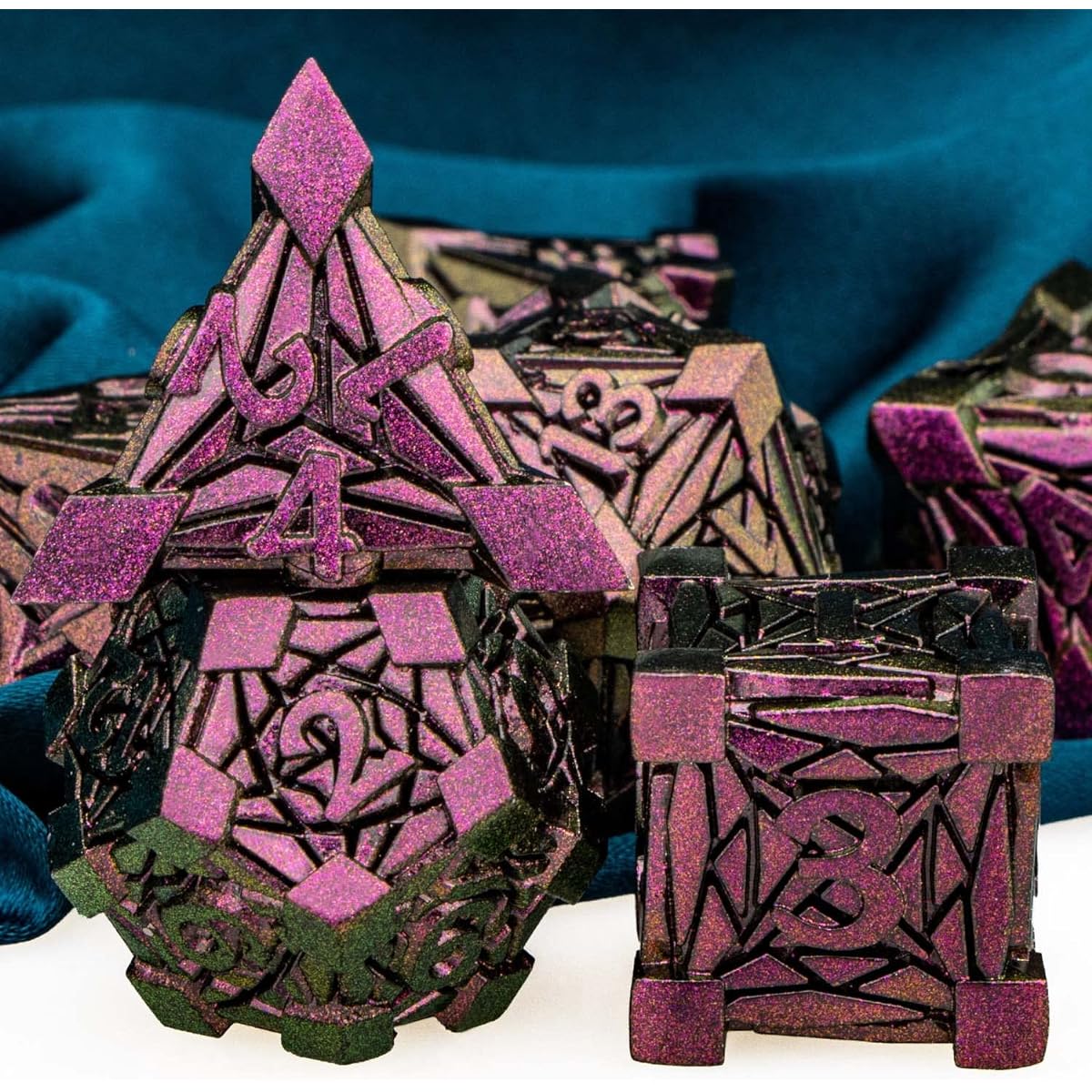 ARUOHHA DND Metal Dice Set Crystal Shard Design D&D Dice with Gift Box Purple Red Polyhedral Dice for Dungeons & Dragons RPG Role Playing Game Handmade D&D Dice Set D20 D12 D10 D8 D6 D4