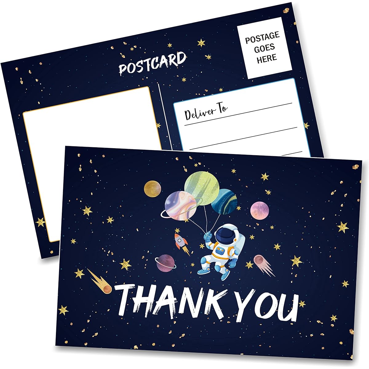 Birthday Thank You Postcard Space Theme Astronaut Rocket Ship Thank You Card for Children Girls Boys Birthday Party Baby Shower Party Set of 20 (A04)