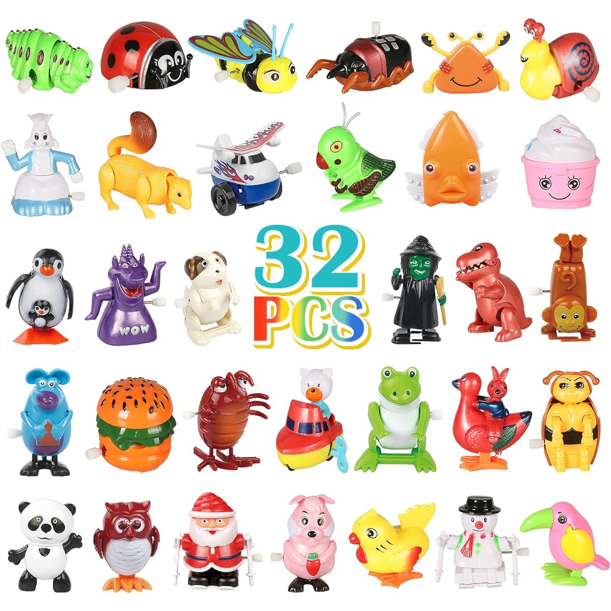 CIUGEO 32pcs Assorted Wind Up Toys for Kids, Large Set of Wind Up Animals Walking, Jumping, Swimming, Flip, Clockwork Toys for Kids, Christmas Stocking Stuffers, Goodie Bag Stuffers, Birthday Party Favors, Small