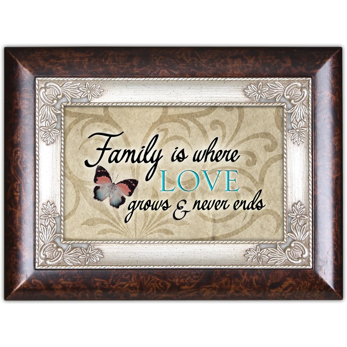 Family Where Love Never Ends Burlwood Italian Style Music Box Plays Wind Beneath My Wings
