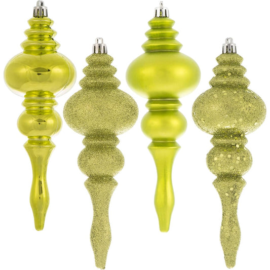 Vickerman 7" Lime 4-Finish Finial Christmas Ornaments, 8 per box