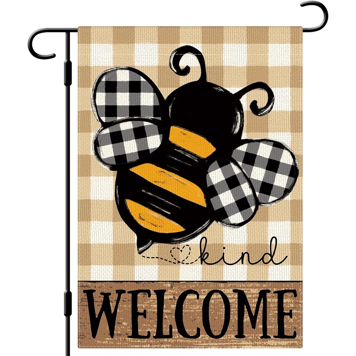 DLZDN Summer Bee Garden Flag Bee Kind Garden Flag Buffalo Plaid Yard Flag 12x18 Inch Vertical Double Sided Welcome Farmhouse Holiday Outdoor Decor Burlap Yard Flag