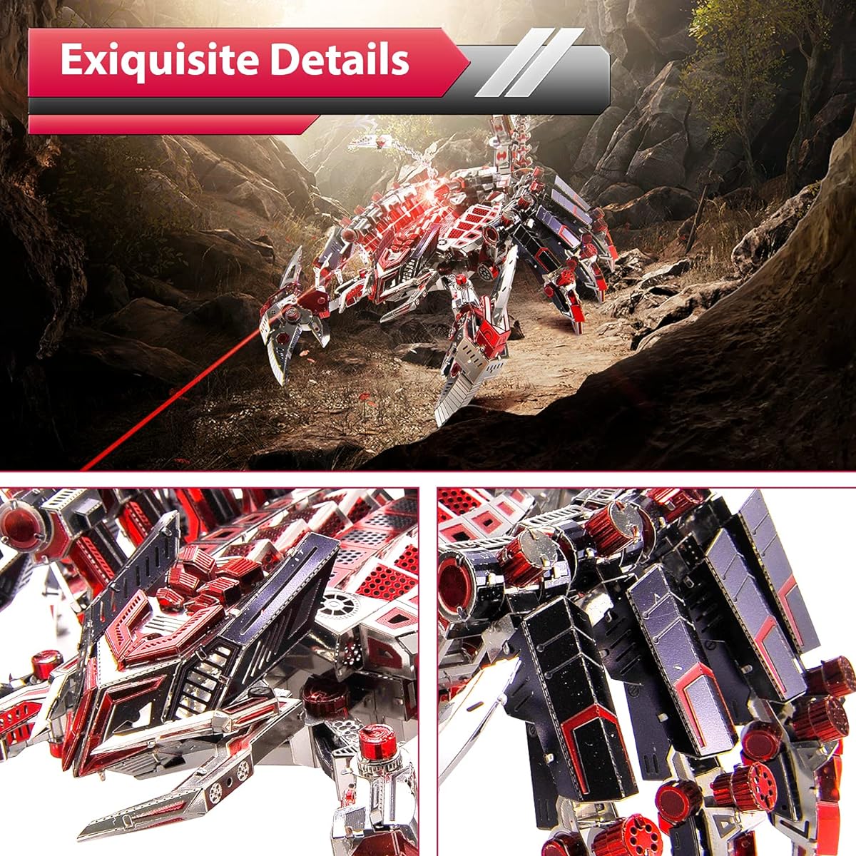 Microworld 3D Metal Puzzle Mechanical Red Devils Scorpion Challenge Animal Model Assembly Kit Jigsaw Puzzle Laser Cut Brain Teaser DIY Puzzle for Adults Men Boys D003