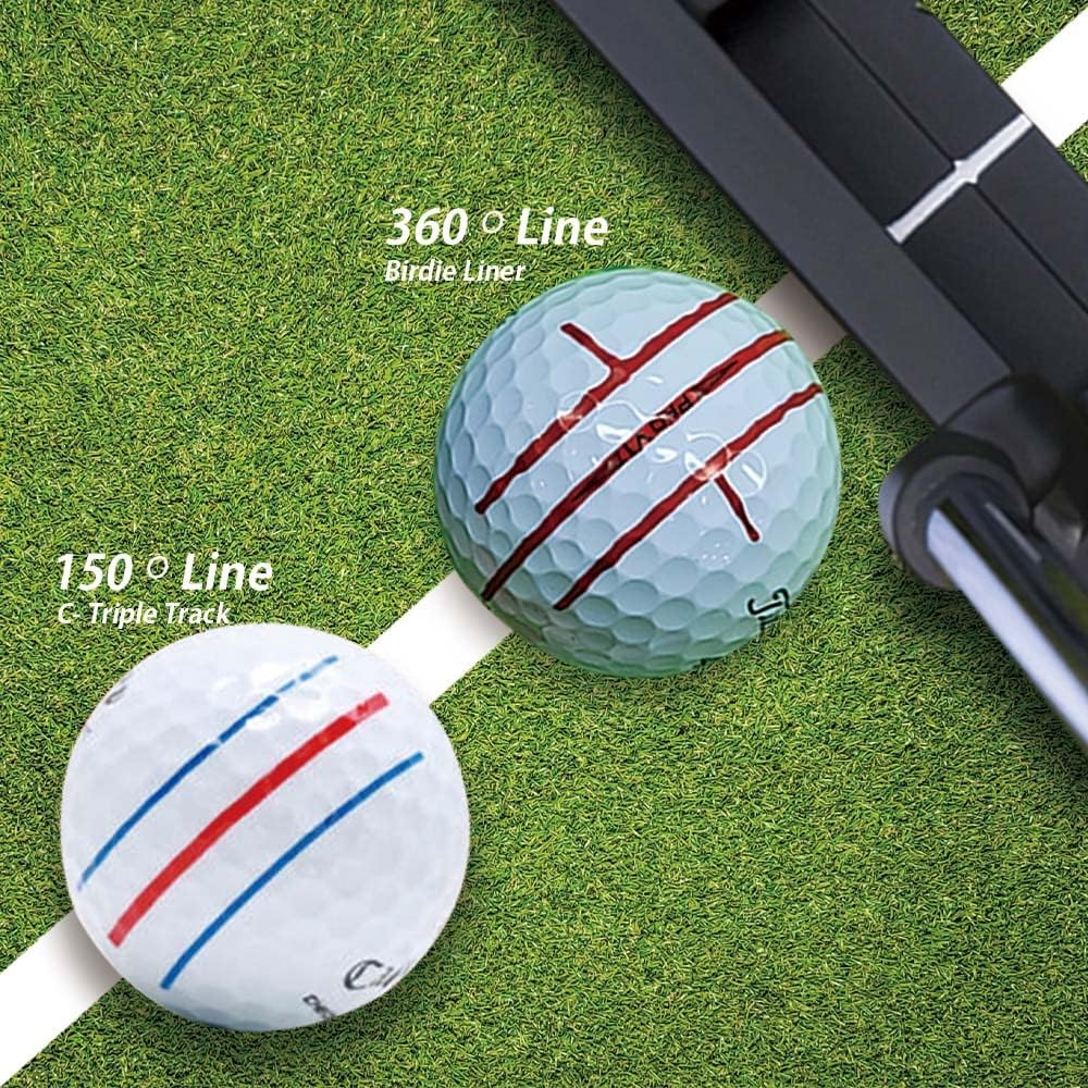 BIRDIE79 Premium Quality 360 Degree Birdie Liner Drawing Alignment Tool Kit - 360 Degree Triple 3 Line Golf Ball Marker Stencil with Gift Box and 3 Color Marker Pens - Patent Pending