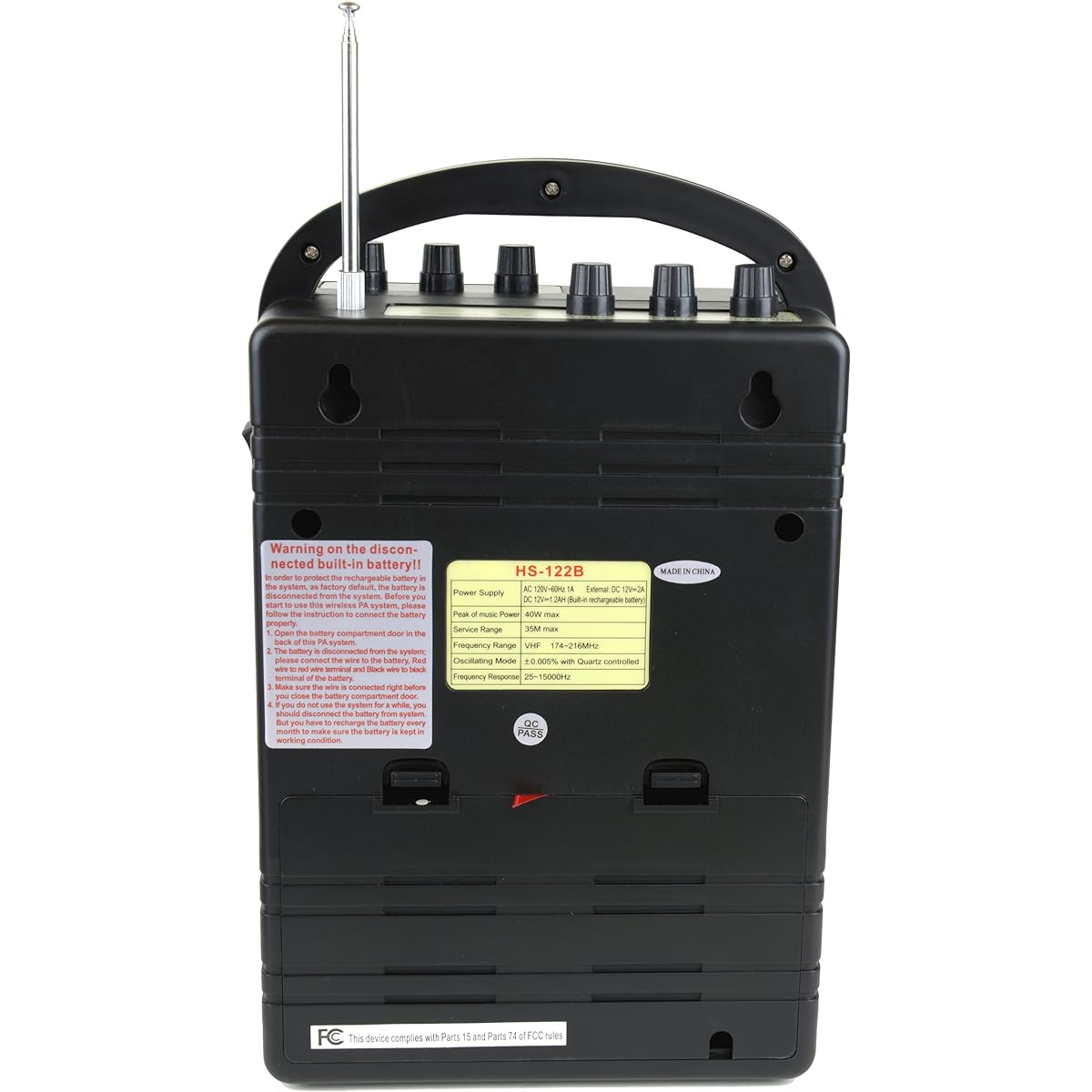 Hisonic HS122B-HH Dual Channel 40 Watt Lithium Battery Rechargeable Portable PA System, 2 Handheld Mics, Black