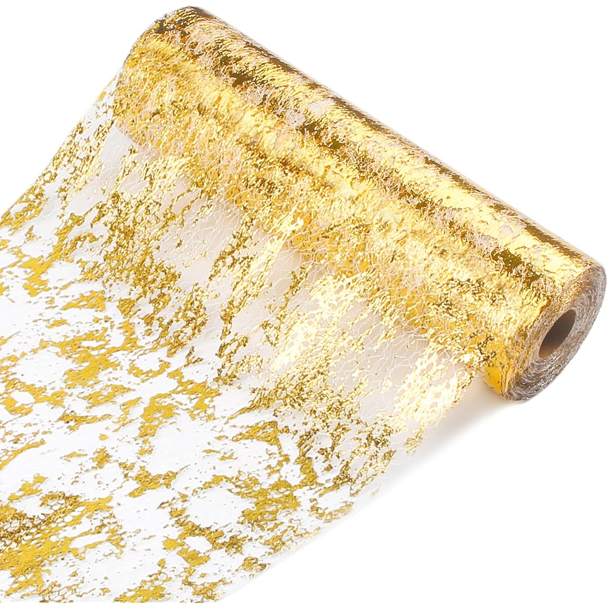 Ecoofor Gold Table Runner, 11" x 98' Glitter Metallic Gold Foil Mesh Table Runner Roll Table Decoration for Wedding Birthday Banquet Christmas