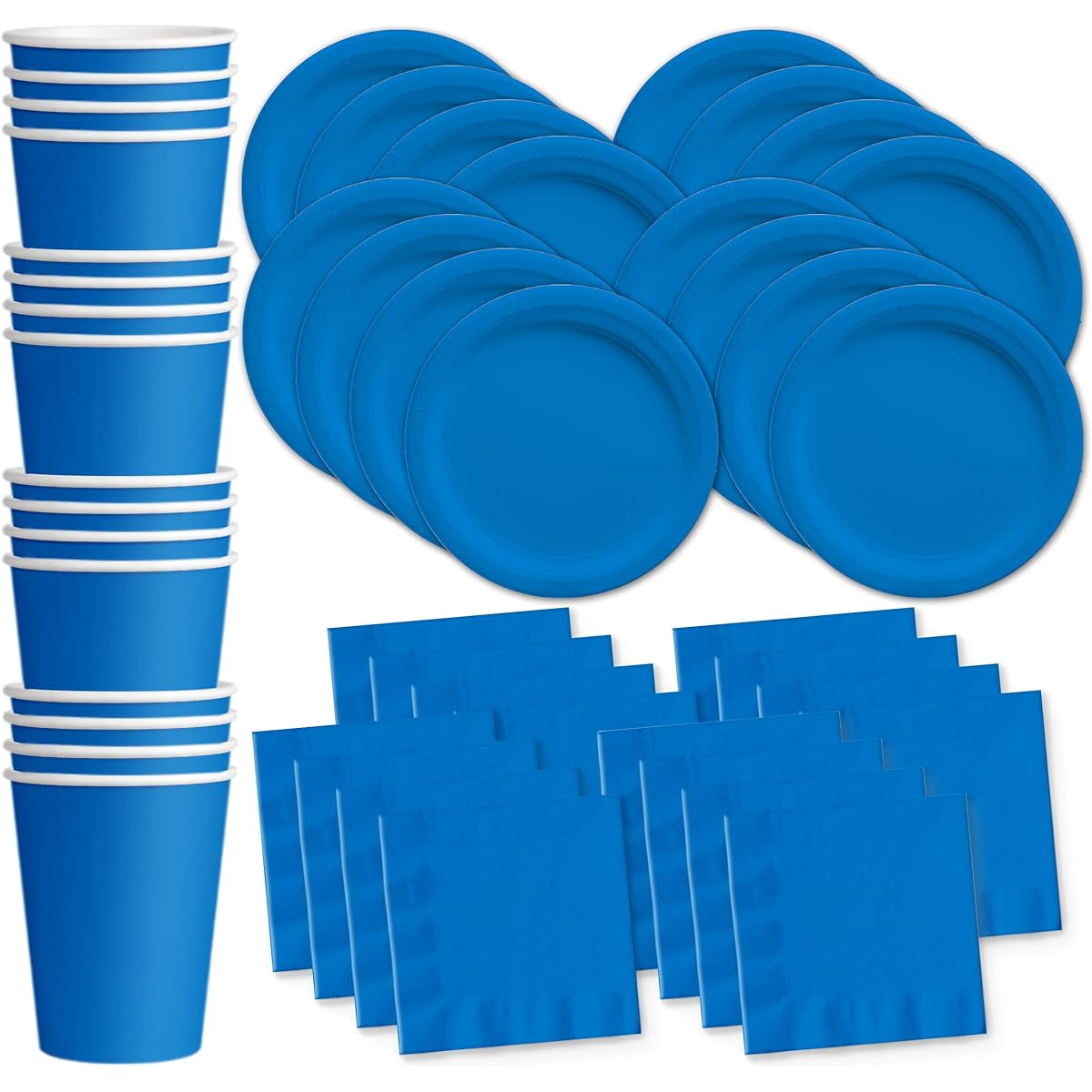 Plain Blue Birthday Party Supplies Set Plates Napkins Cups Tableware Kit for 16 Guests