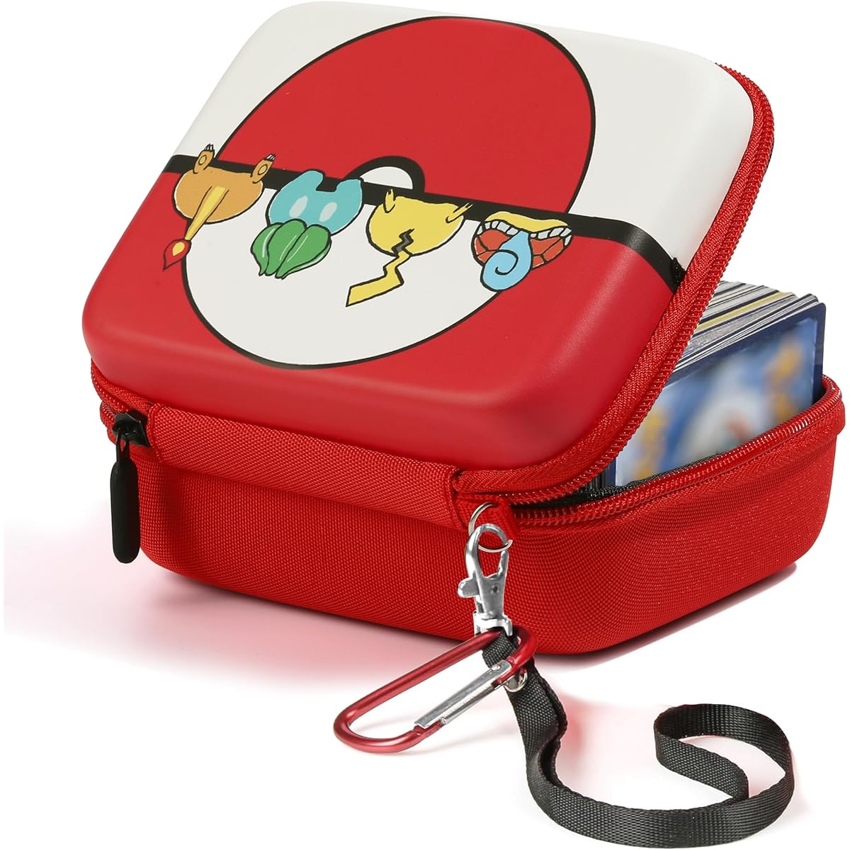 Lumus&Solem Carrying Case for Ptcg Trading Cards Hard Card Box Compatible with PTCG Cards and Magic MTG Cards Card Holder Storage Card Case for Over 400 Cards Perfect Gift for Boys (Red & White - 4 Tails)