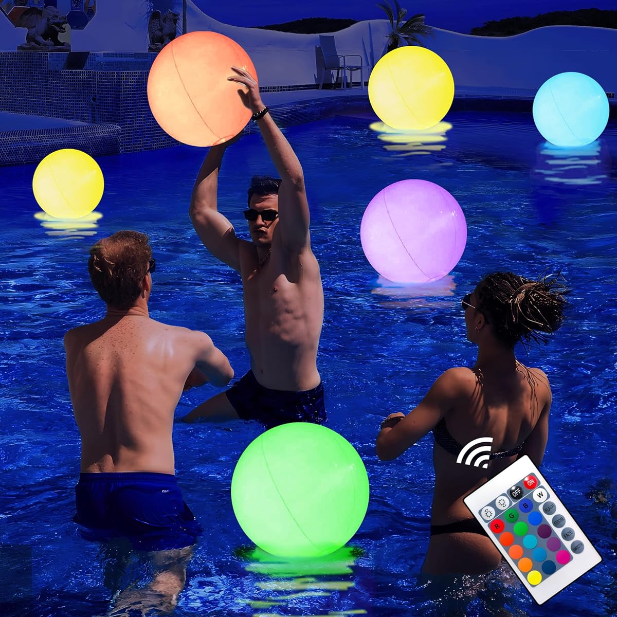 AEROQUEST Large Floating Inflatable LED Glow in the Dark Beach Ball with Color Changing Lights | Perfect for Summer Parties, Pool/Beach Parties, Raves, Black Light/Glow Parties (4 Pieces)