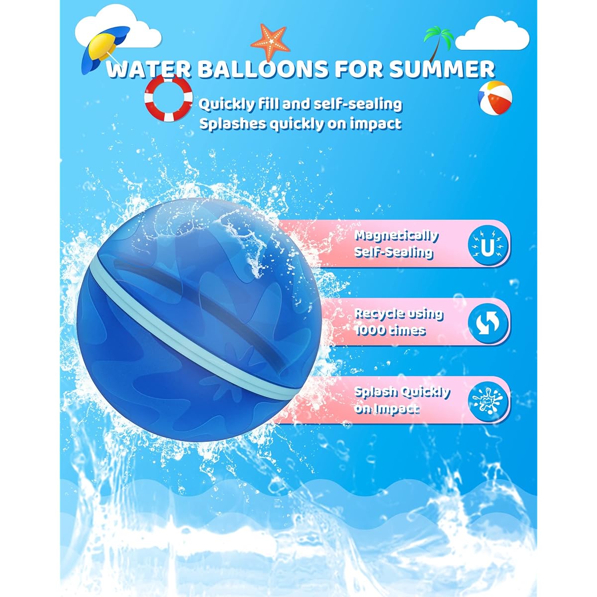 SOPPYCID Reusable Water Bomb Balloons, Silicone Water Balloons for Outdoor Games, Bench Toys, Self-Sealing Water Bombs for Kids and Adults, Durable Pool Toys (8 Pieces)