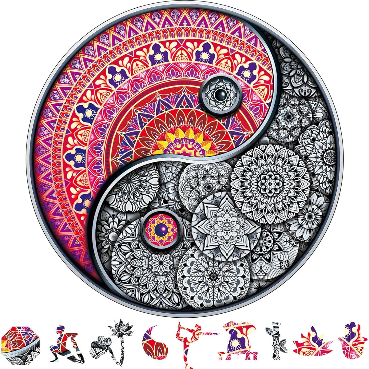 CLAORD Wooden Puzzles for Adults,200 Piece Yin Yang Mandala Puzzle,Unique Design, Best Gift for Holidays, Christmas, Birthdays, Wood Cut Jigsaw Puzzle for Adults,Trippy and Cool Shape